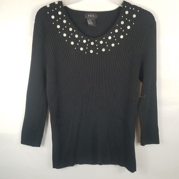 R-Q-T RIBBED BLACK KNIT SWEATER W/ BEADS. SZ XL - Picture 11 of 11